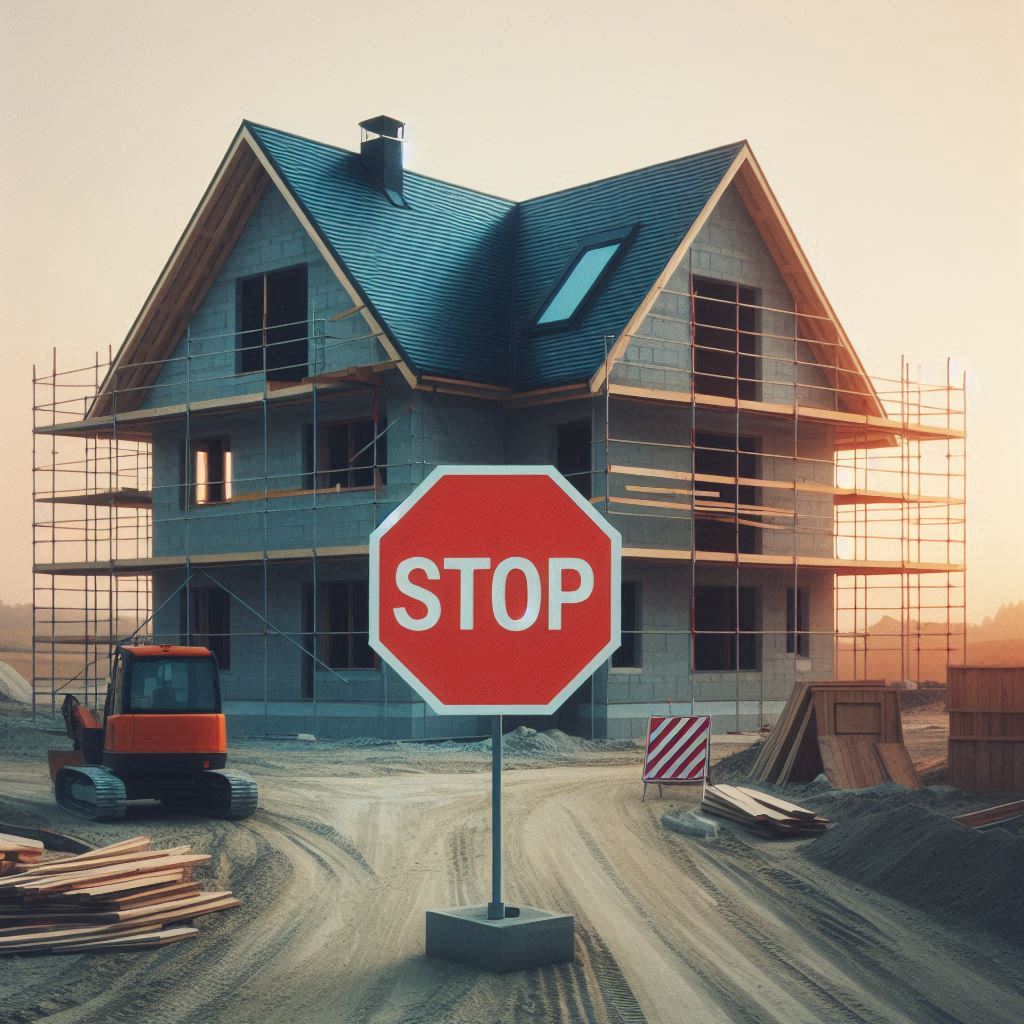 Baustopp, Baustillstand, Bauvorhaben steht still, Planungsfehler, Baugenehmigung, Baufirma stoppt Bau, Bauvorhaben fortsetzen, Bodenfund, Schadensersatzansprüche